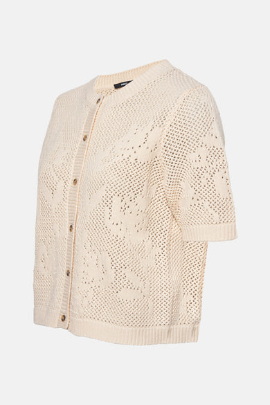 Cardigan écru en maille ajourée de MEXX, avec une rangée de boutons sur le devant.