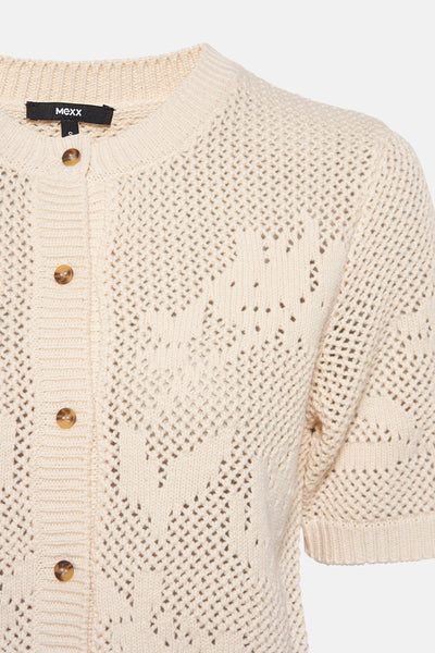 Ecru gebreid vest met open structuur van MEXX, met knoopsluiting en korte mouwen.