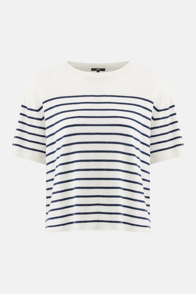 Gestreept T-shirt in marineblauw en gebroken wit van MEXX, met korte mouwen.