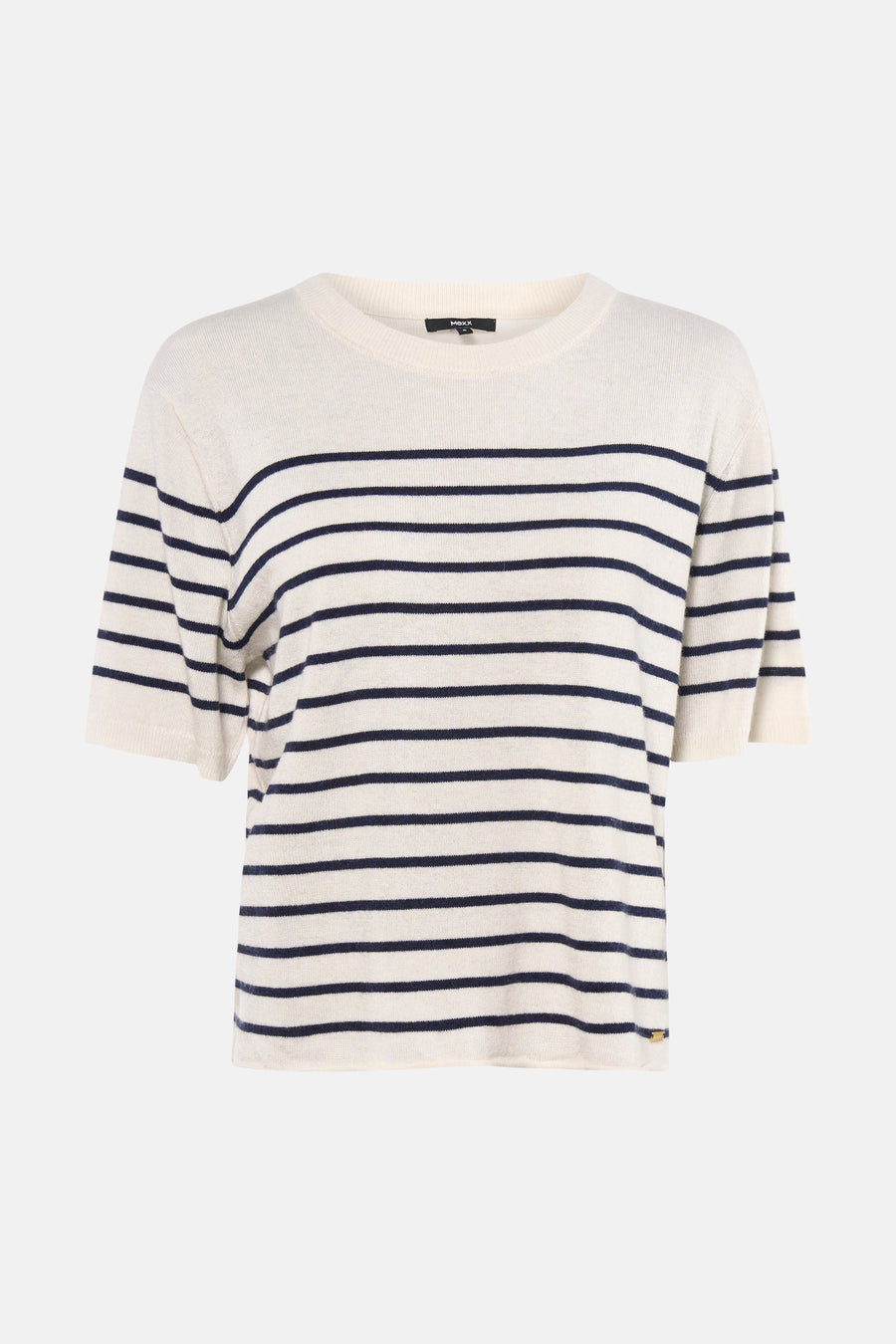 Crèmekleurige en marineblauwe gestreepte T-shirt met korte mouwen van MEXX, met klein goudkleurig plaatje.