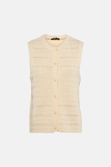 Beige mouwloos overhemd van MEXX, in ajourgebreid met een rij knopen.