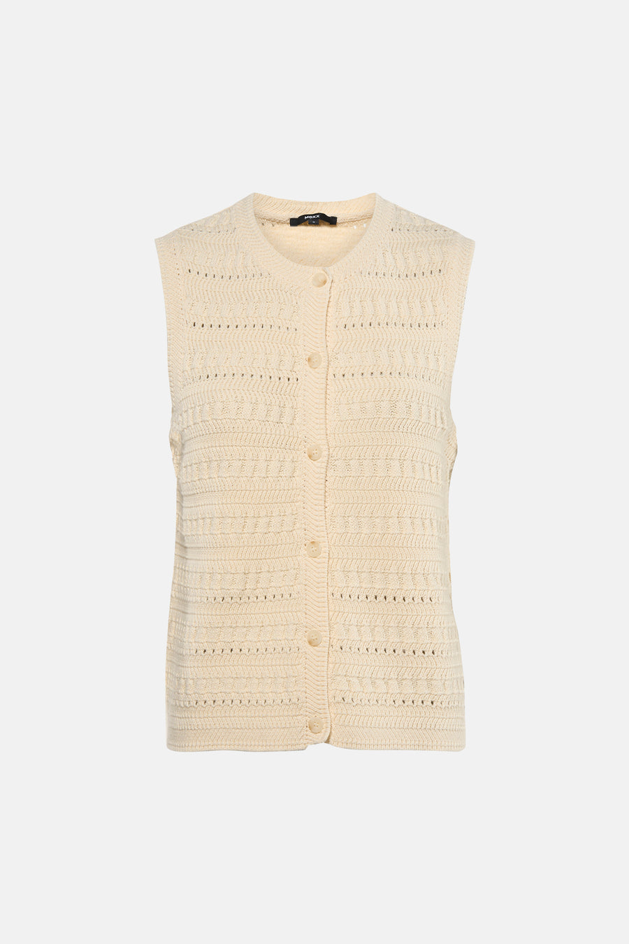 Beige mouwloos overhemd van MEXX, in ajourgebreid met een rij knopen.