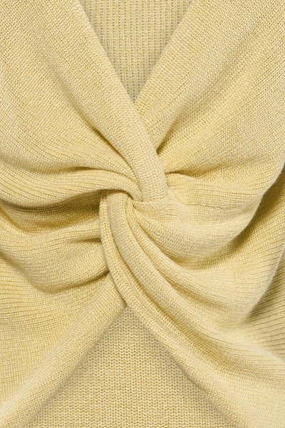 Débardeur jaune de MEXX avec un devant torsadé et un motif tricoté texturé.