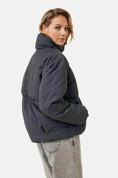 Korte grijze gespikkelde jas van MEXX, met opstaande kraag en pofmodel.