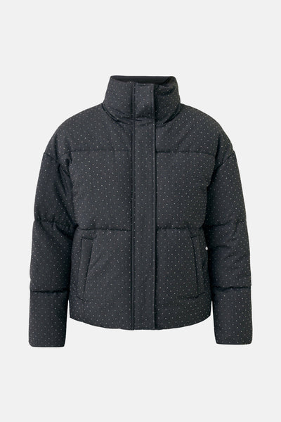 Korte grijze jas van MEXX, met discrete stippen, met een opstaande kraag.