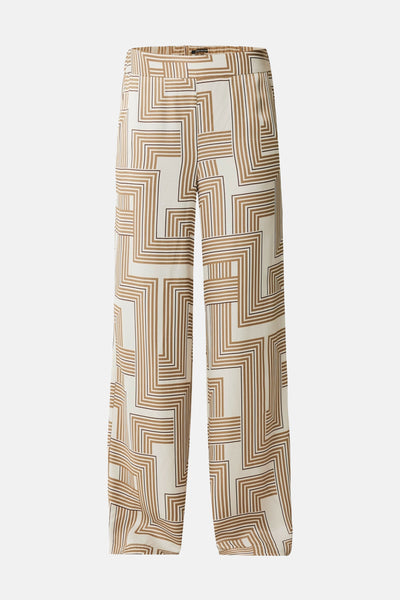Beige broek met geometrische patronen van MEXX, losse pasvorm en wijde pijpen.