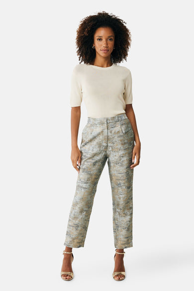 Multikleurige broek van MEXX met getextureerd abstract patroon en relaxte pasvorm.