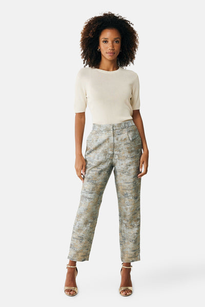Multikleurige broek van MEXX met getextureerd abstract patroon en relaxte pasvorm.
