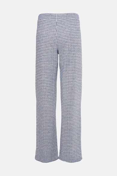 Blauwe geruite broek van MEXX, met een zichtbare tweed textuur.
