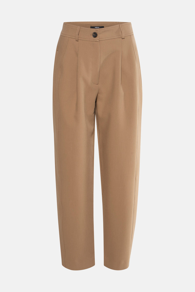 Beige kostuumbroek van MEXX, met gestructureerde plooien en een taps toelopende pasvorm.