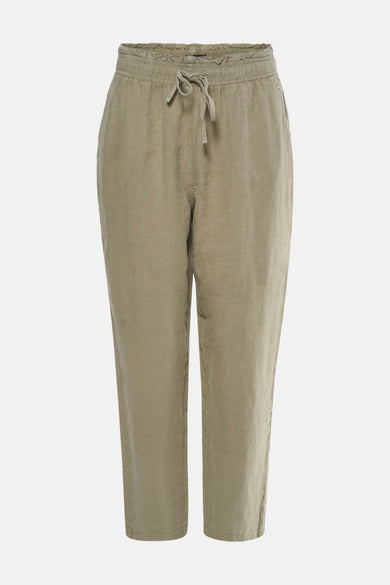 Kaki linnen broek van MEXX met elastische tailleband en trekkoord.