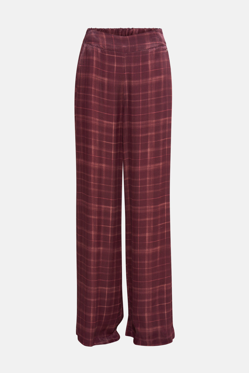 Rode geruite broek van MEXX, losse pasvorm en wijde pijpen.