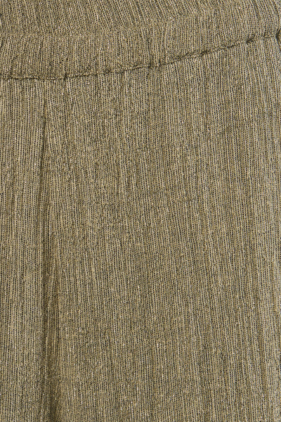 Gouden broek van MEXX, van getextureerd breisel met een elastische tailleband en subtiele strepen.