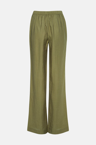 Pantalon vert ample de Mexx, avec une taille élastique froncée et une texture plissée.
