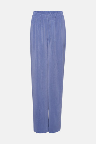 Pantalon plissé bleu de MEXX, avec une taille élastique et une texture côtelée sur fond blanc.