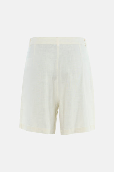 Korte witte blazer van MEXX, rechte pasvorm en hoge taille, in getextureerd linnen, van achteren gezien.