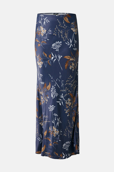 Lange blauwe rok van MEXX met bloemenprint en aansluitende pasvorm.
