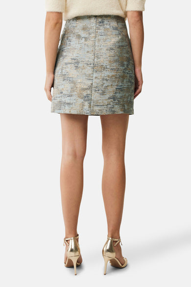 Korte veelkleurige rok van MEXX, met ritssluiting aan de achterkant en een getextureerd patroon.