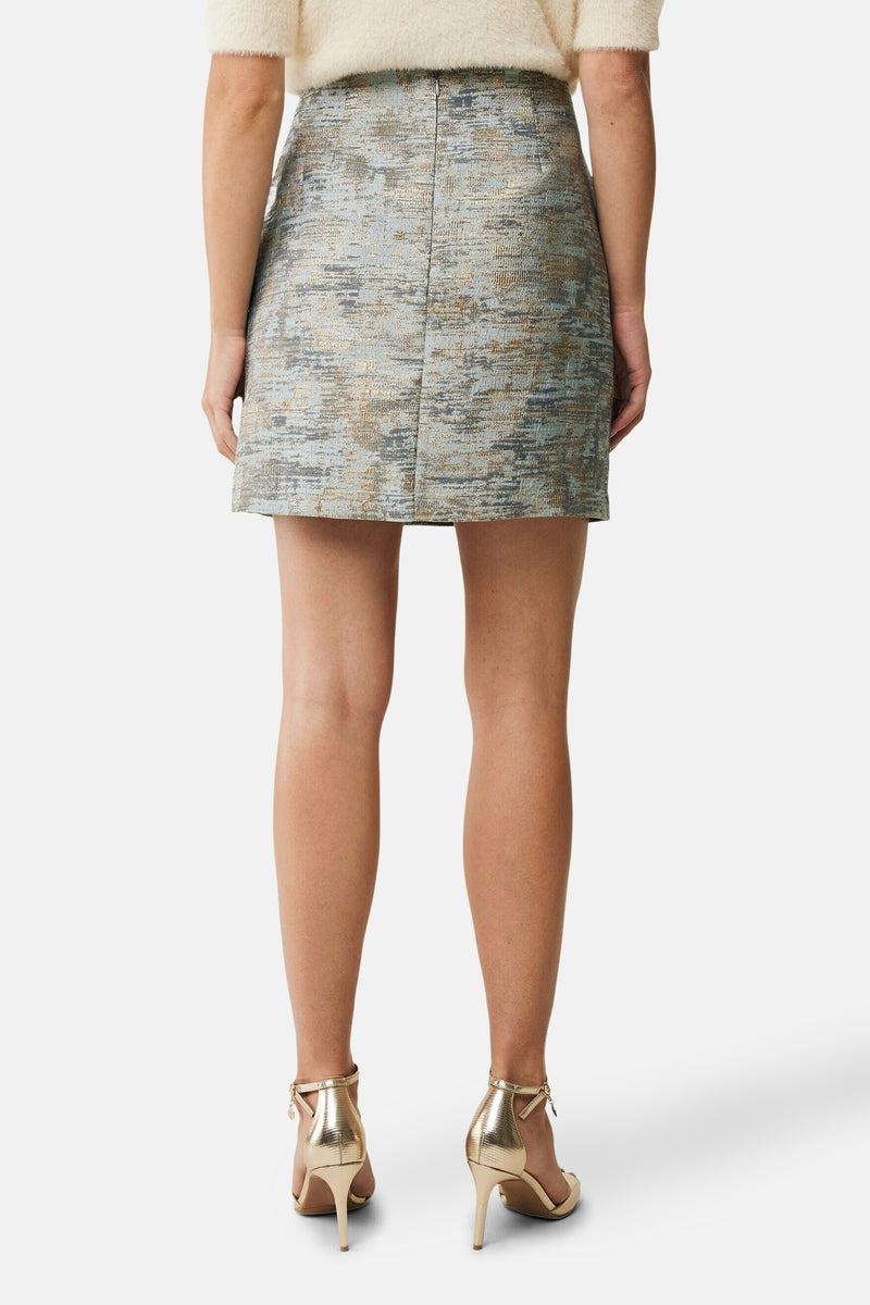 Korte veelkleurige rok van MEXX, met ritssluiting aan de achterkant en een getextureerd patroon.