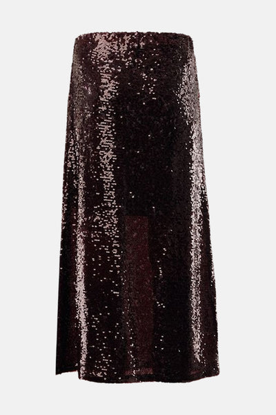 Jupe longue rouge à paillettes de MEXX, avec une texture scintillante et coupe droite.