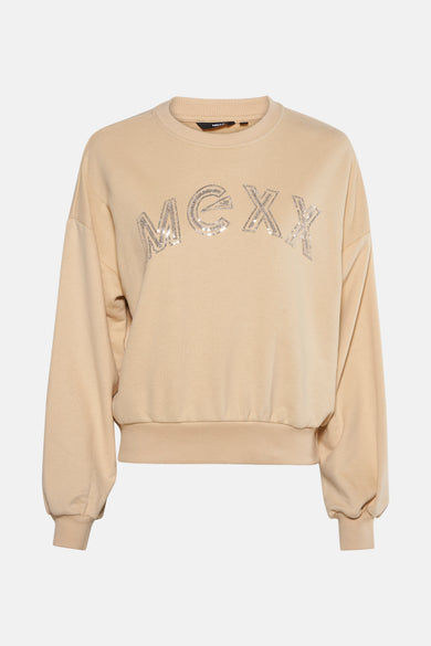 Sweat beige col rond de MEXX, orné d'un motif en sequins brillants sur le devant.