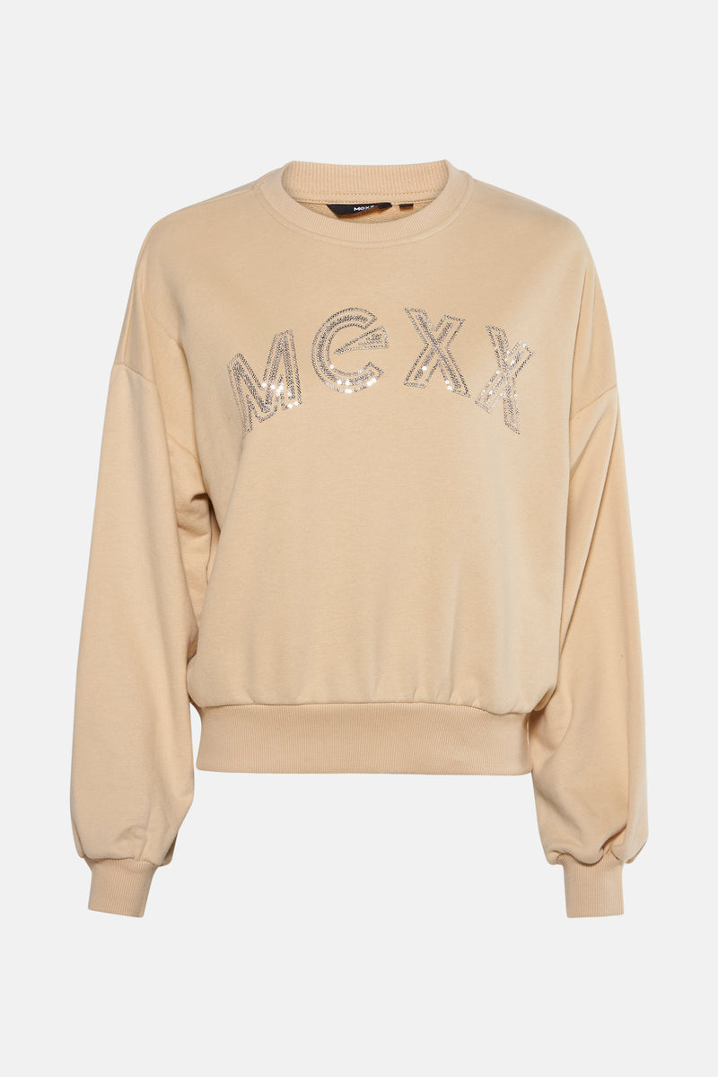 Sweat beige col rond de MEXX, orné d'un motif en sequins brillants sur le devant.