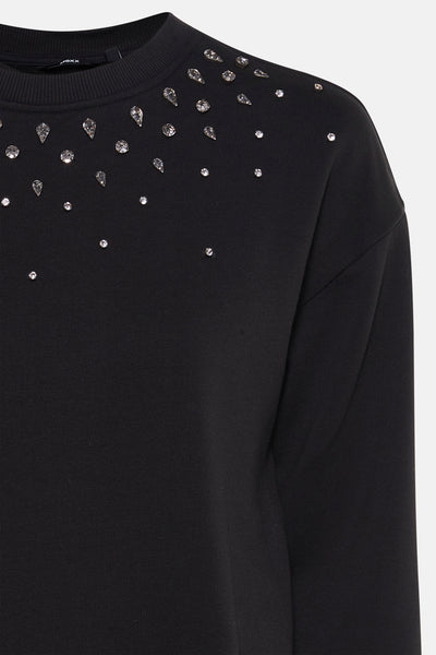 Zwarte trui met ronde hals van MEXX, versierd met decoratieve strass-steentjes.