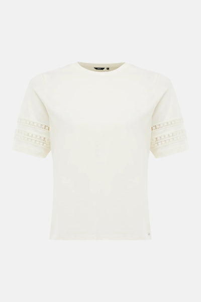 T-shirt blanc uni à manches courtes de MEXX, avec détail de dentelle sur les manches.