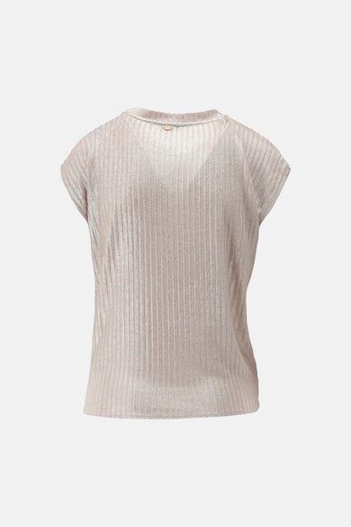 T-shirt rose à manches courtes de MEXX, en maille côtelée brillante sur fond uni.