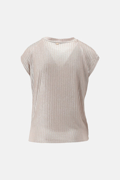 T-shirt rose à manches courtes de MEXX, en maille côtelée brillante sur fond uni.