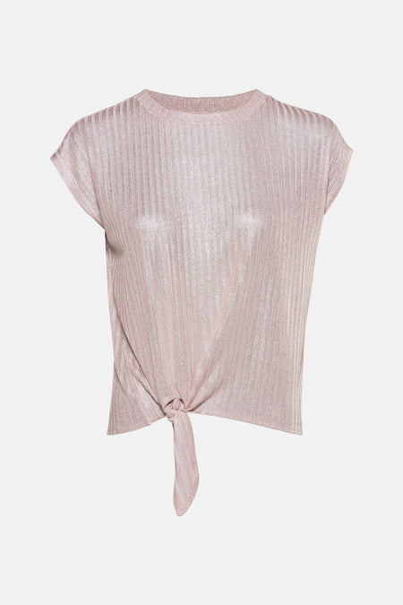 Beige T-shirt met korte mouwen van Mexx, met een decoratieve strik aan de voorkant.