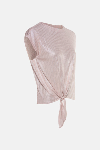 Beige T-shirt met korte mouwen van MEXX, met een decoratieve strik aan de zijkant.