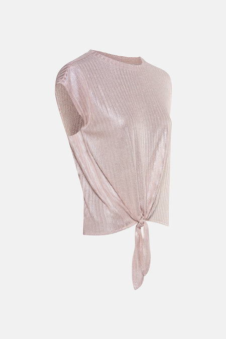 Beige T-shirt met korte mouwen van MEXX, met een decoratieve strik aan de zijkant.