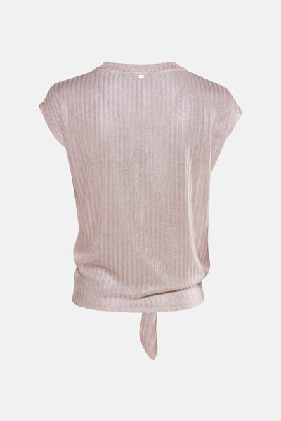Beige T-shirt met korte mouwen van MEXX, in ribgebreide stof met een geknoopt detail aan de zoom.