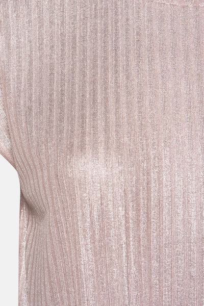 Beige T-shirt met korte mouwen van MEXX, van glanzend ribgebreid materiaal met een lichte val.