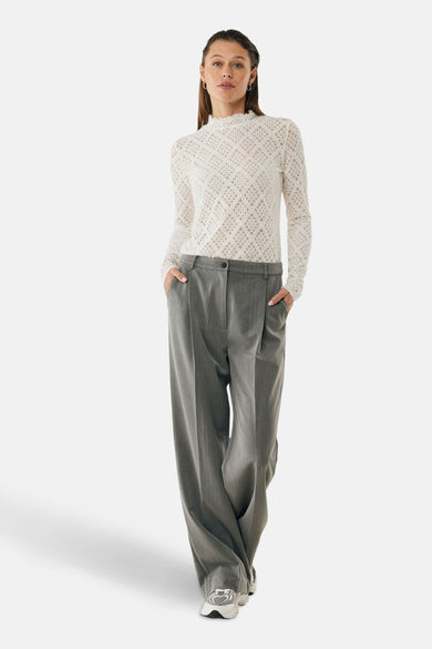 Witte T-shirt met lange mouwen van MEXX, met een open structuur met geometrische patronen.