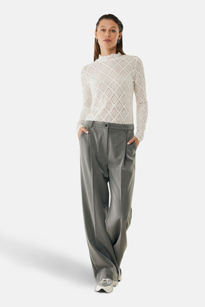 Witte T-shirt met lange mouwen van MEXX, met een open structuur met geometrische patronen.
