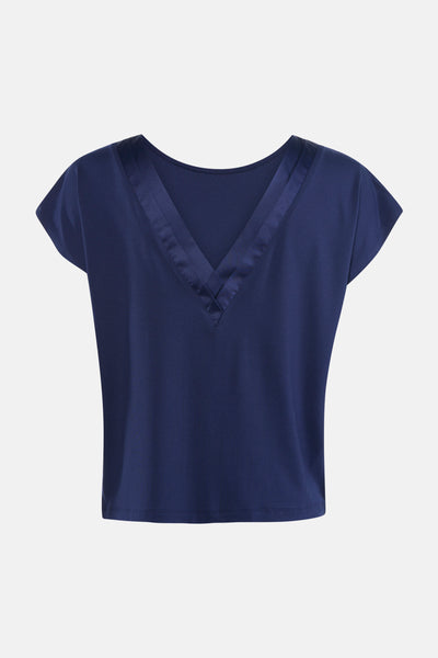 T-shirt bleu à manches courtes de MEXX, col en V satiné.