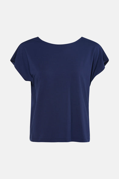 T-shirt bleu uni à manches courtes de MEXX, coupe ample et décontractée sur fond blanc.