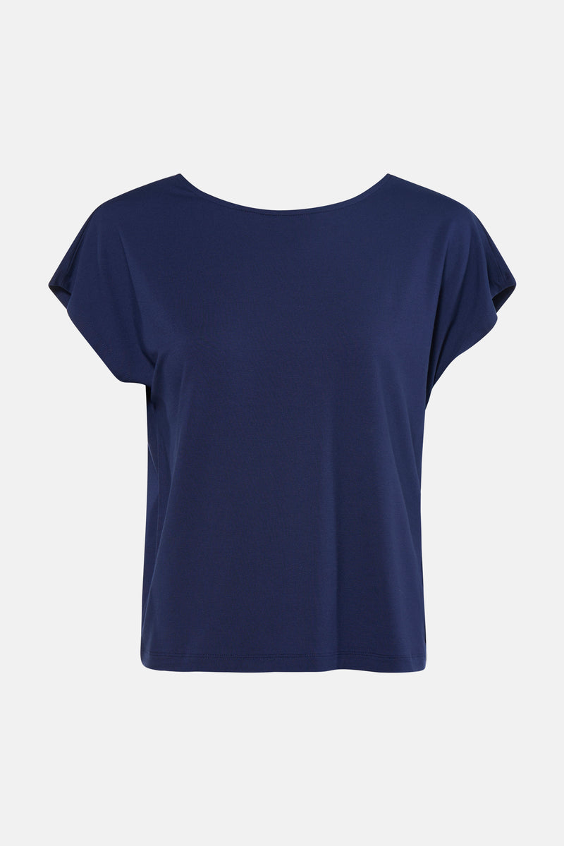 T-shirt bleu uni à manches courtes de MEXX, coupe ample et décontractée sur fond blanc.