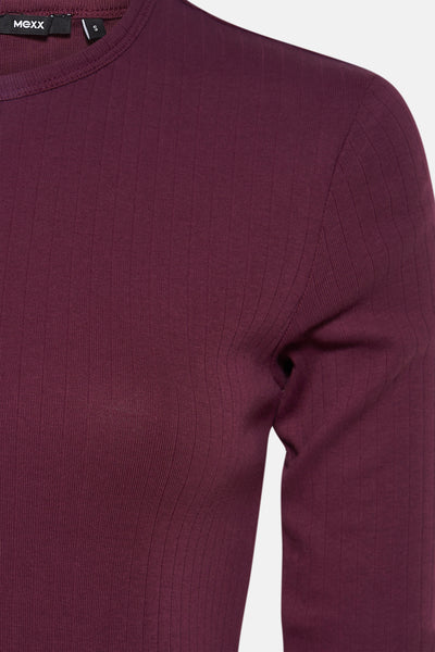 Bordeaux T-shirt met lange mouwen van MEXX, in fijne ribgebreide stof.