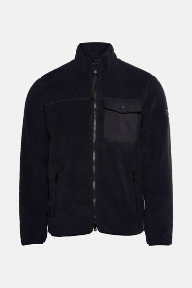Barbour blauwe fleecejas met een teddy textuur en een comfortabele pasvorm.