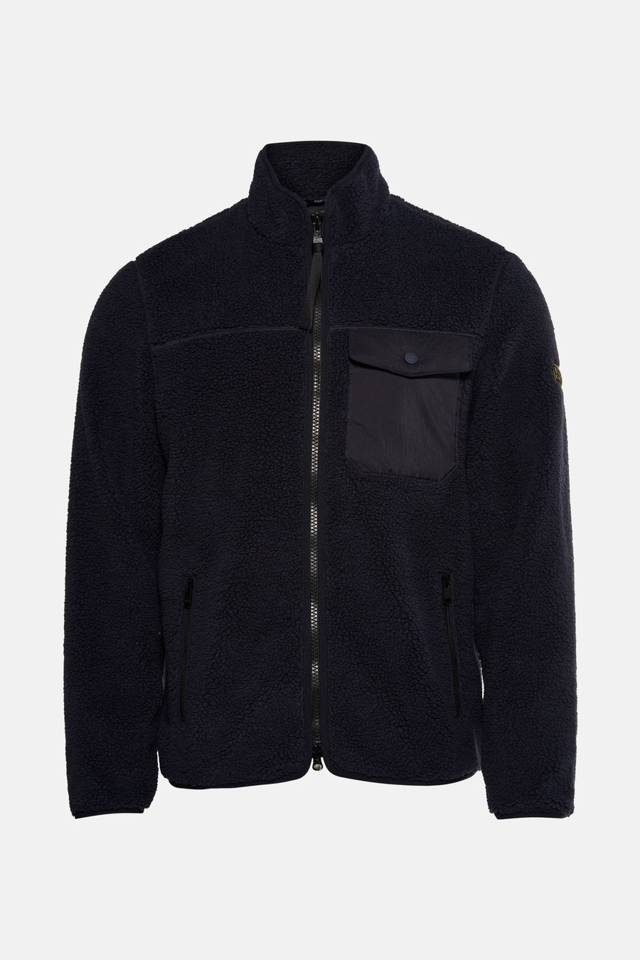 Barbour blauwe fleecejas met een teddy textuur en een comfortabele pasvorm.