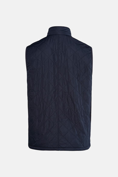 Veste sans manches bleue de BARBOUR, matelassée avec un motif losanges sur fond uni, vue de dos.