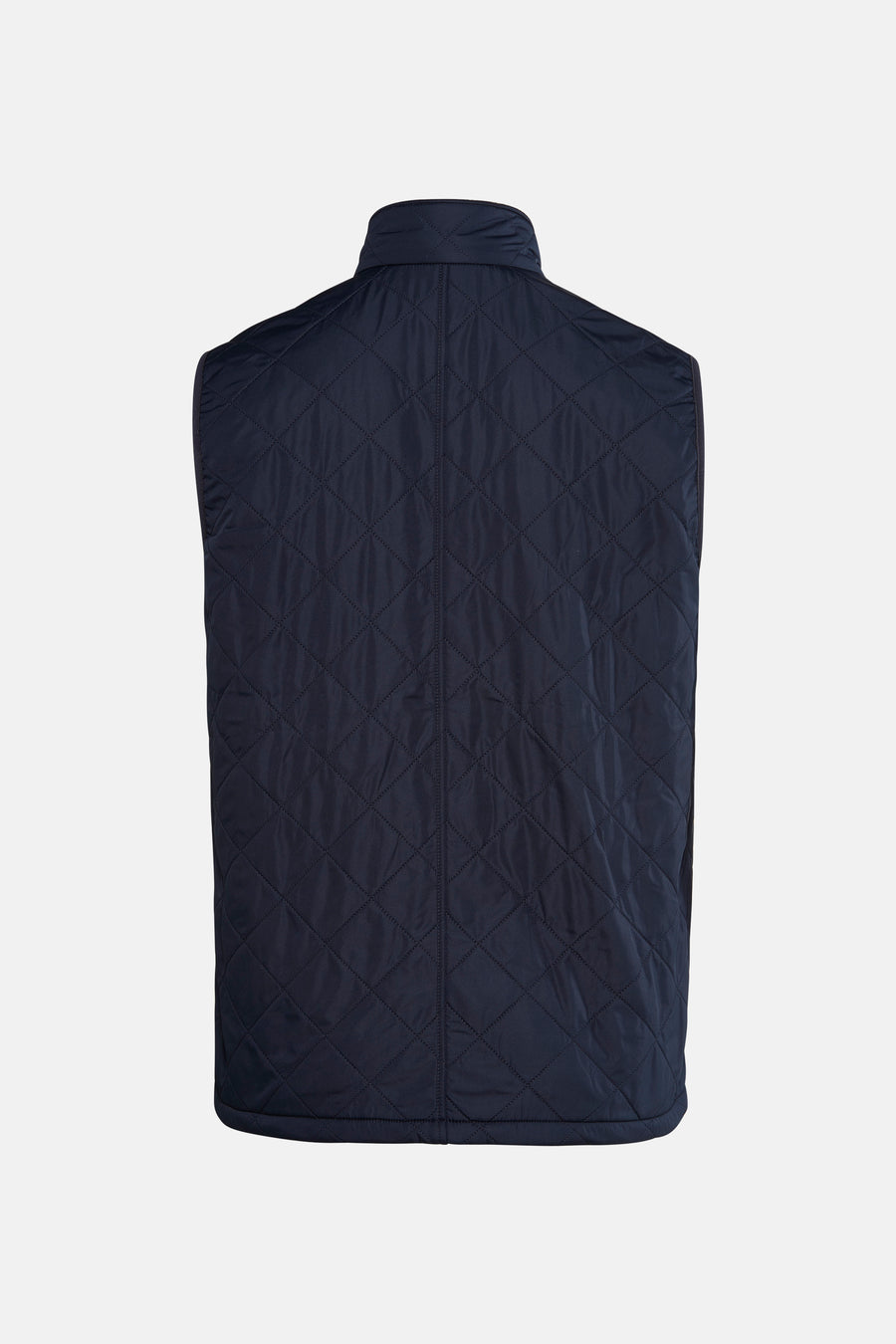 Veste sans manches bleue de BARBOUR, matelassée avec un motif losanges sur fond uni, vue de dos.
