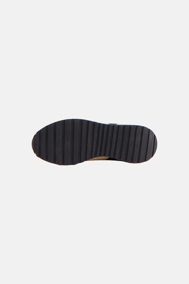 Blauwe sneakerzool van MEXX, met verticaal strepenpatroon.