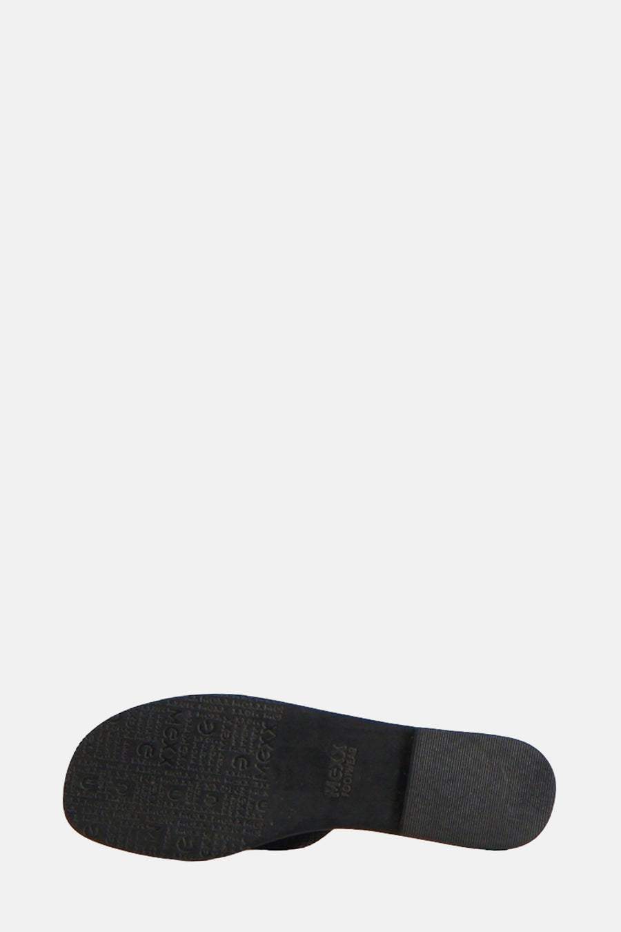 Zwarte sandaal van MEXX Footwear, zool met patroon met zichtbaar merklogo.