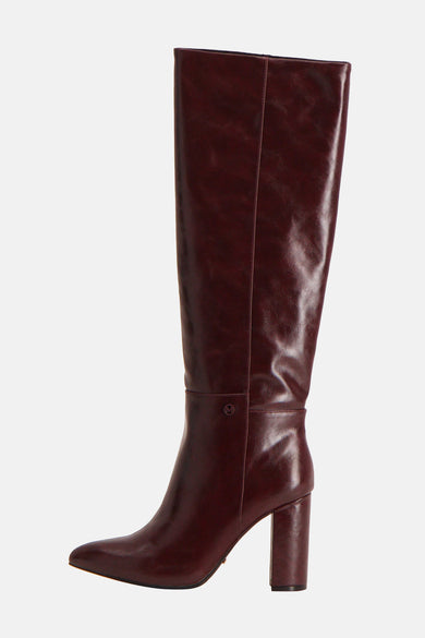 Bottes bordeaux en similicuir de MEXX, avec talon bloc et bout pointu.