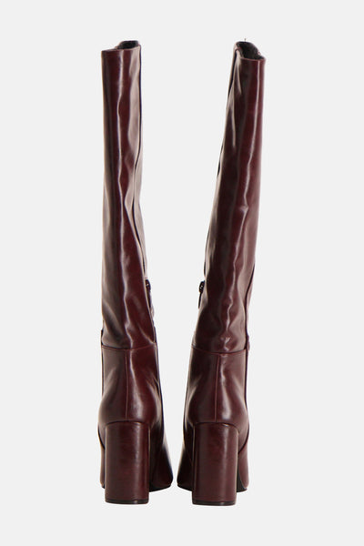 Bottes bordeaux de MEXX, à talons carrés et tige haute, vue arrière.