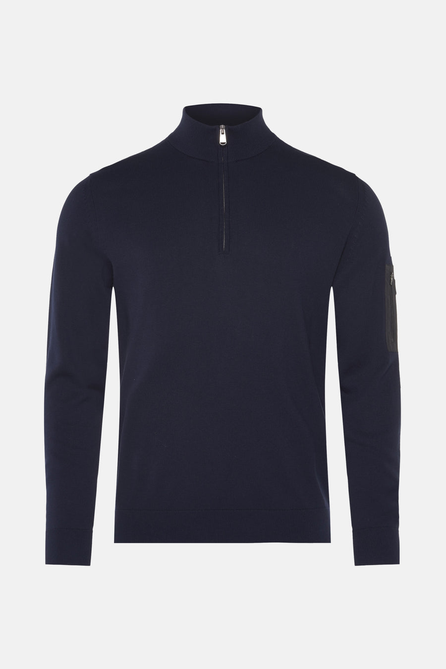 Blauwe coltrui van Barbour International met een zilveren ritssluiting aan de voorkant.